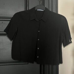 Alexander Wang Cropped Silk Blouse Black Size Small